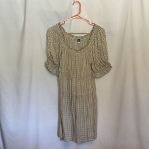 Old Navy Midi Dress Smocked Puff Sleeve Plaid Cottagecore Prairie Sz Medium Tall
